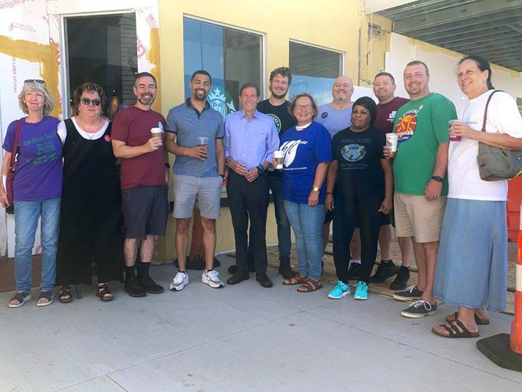 Blumenthal joined Starbucks employees and AFL-CIO representatives at the Corbin’s Corner Starbucks store location to call out Starbucks for its failure to extend wage and benefit increases to union workers. 